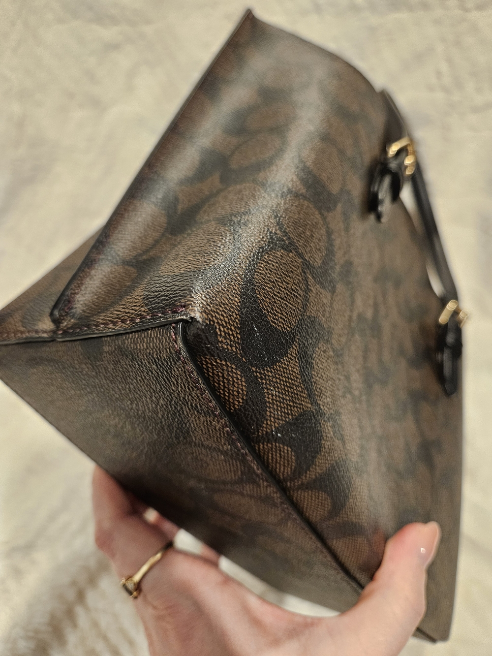 Coach Mollie 25 Tote Bag In Dark Brown Signature Canvas - Picture 5 of 12